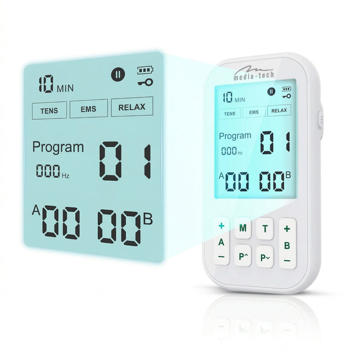 Massageapparat og elektrostimulator til muskler, TENS/EMS, 3-i-1-stimulering, Mediatech, MT6543