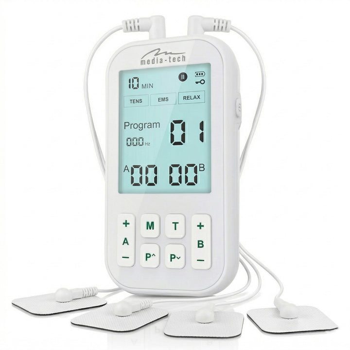 Massageapparat og elektrostimulator til muskler, TENS/EMS, 3-i-1-stimulering, Mediatech, MT6543