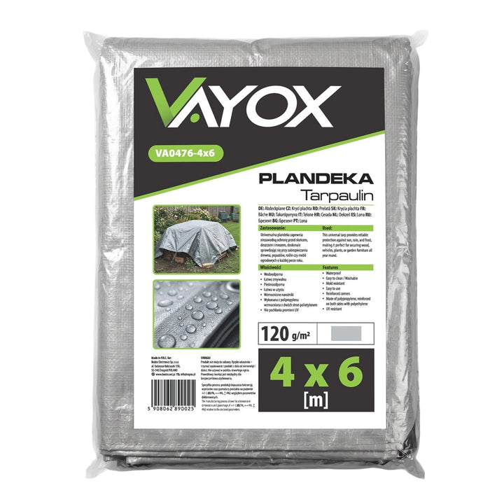 Sølvfarvet presenning 120 g, 4 x 6 m, VA0476, vandtæt, Vayox