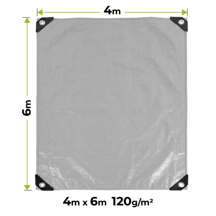 Sølvfarvet presenning 120 g, 4 x 6 m, VA0476, vandtæt, Vayox