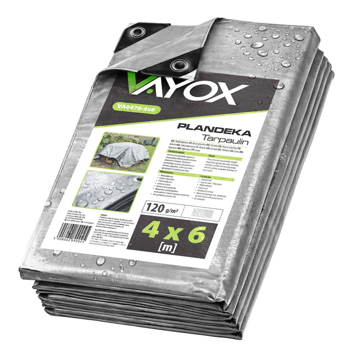 Sølvfarvet presenning 120 g, 4 x 6 m, VA0476, vandtæt, Vayox