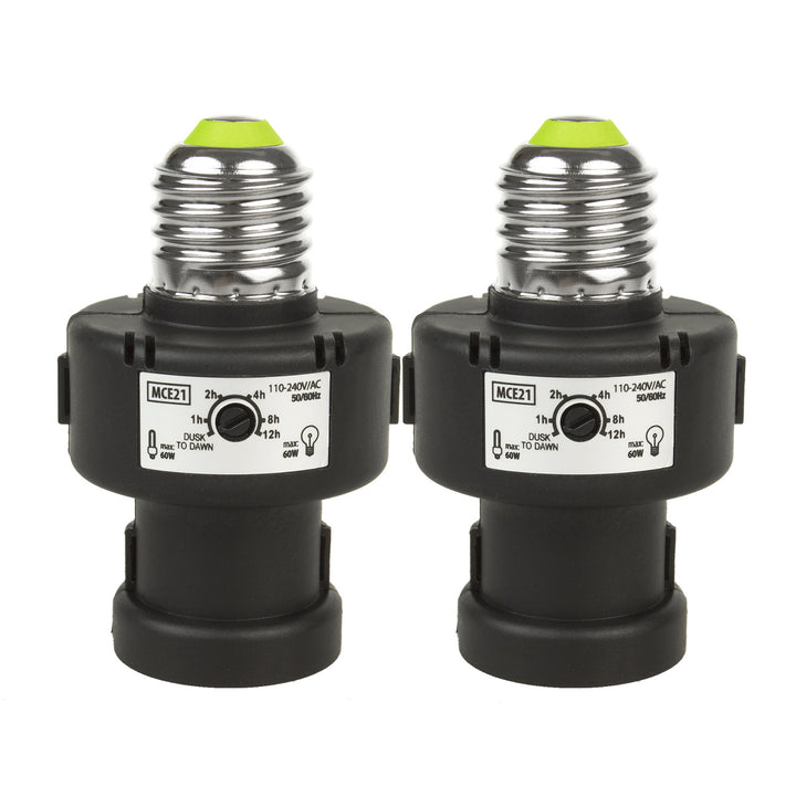 Maclean E27-pæreholder, 100 W, med tusmørkesensor og timer, MCE21B, 2 stk.