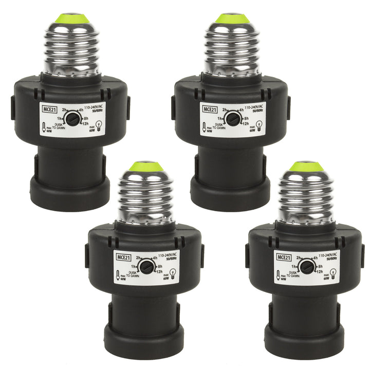 Maclean E27-pæreholder, 100 W, med tusmørkesensor og timer, MCE21B, 4 stk.