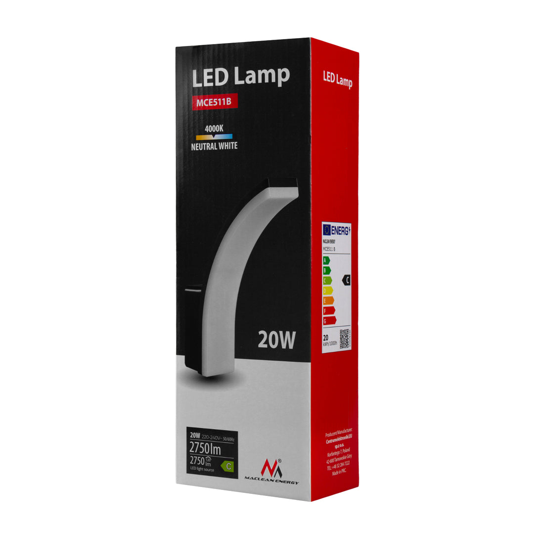 Maclean LED-lampe, sort, 20 W, IP65, 2750 lm, neutral hvid farve (4000 K) MCE511 B, 2 stk.