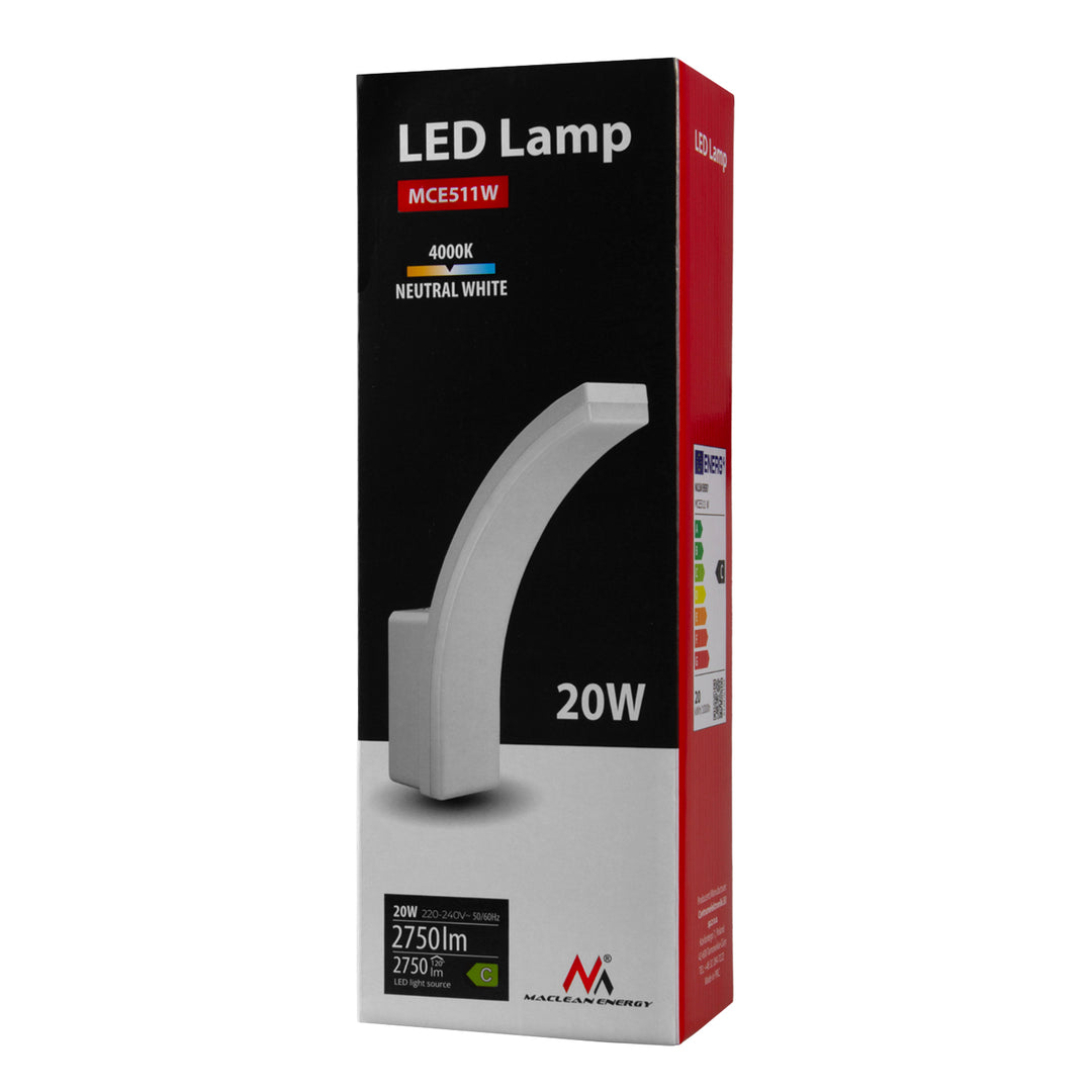 Maclean LED-lampe, hvid, 20 W, IP65, 2750 lm, neutral hvid farve (4000 K) MCE511 W, 2 stk.