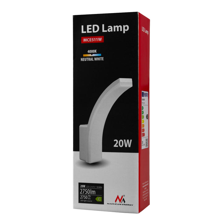Maclean LED-lampe, hvid, 20 W, IP65, 2750 lm, neutral hvid farve (4000 K) MCE511 W, 2 stk.