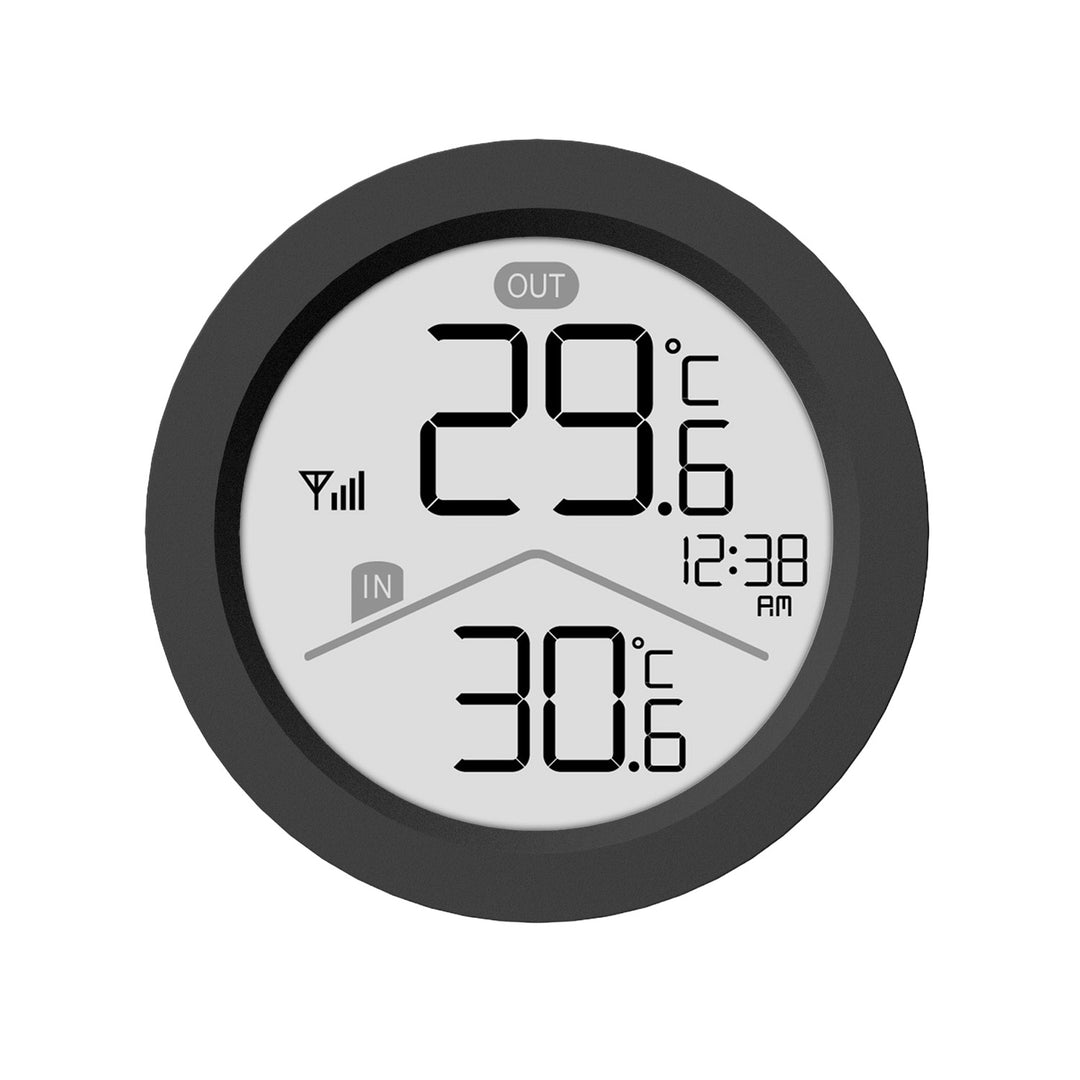 GreenBlue trådløs vejrstation, indendørs/udendørs temperatur, ur, valg mellem °C og °F, rækkevidde op til 60 m, sort, GB162 B + 4 stk. Varta Industrial AAA-alkalibatterier