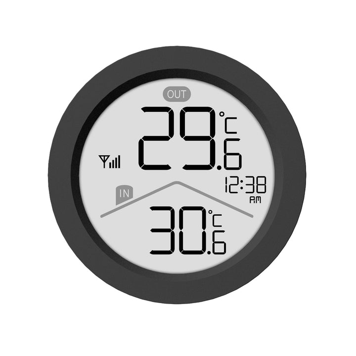 GreenBlue trådløs vejrstation, indendørs/udendørs temperatur, ur, valg mellem °C og °F, rækkevidde op til 60 m, sort, GB162 B + 4 stk. Varta Industrial AAA-alkalibatterier