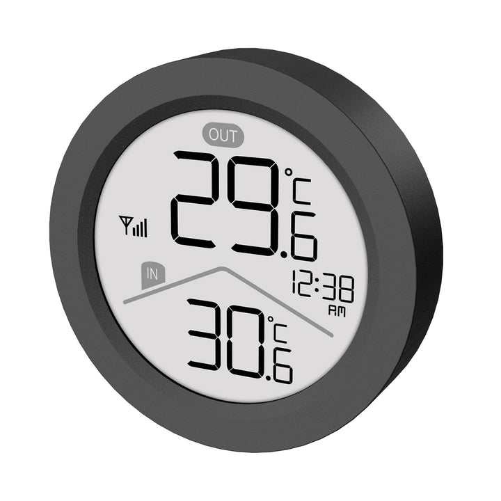 GreenBlue trådløs vejrstation, indendørs/udendørs temperatur, ur, valg mellem °C og °F, rækkevidde op til 60 m, sort, GB162 B + 4 stk. Varta Industrial AAA-alkalibatterier