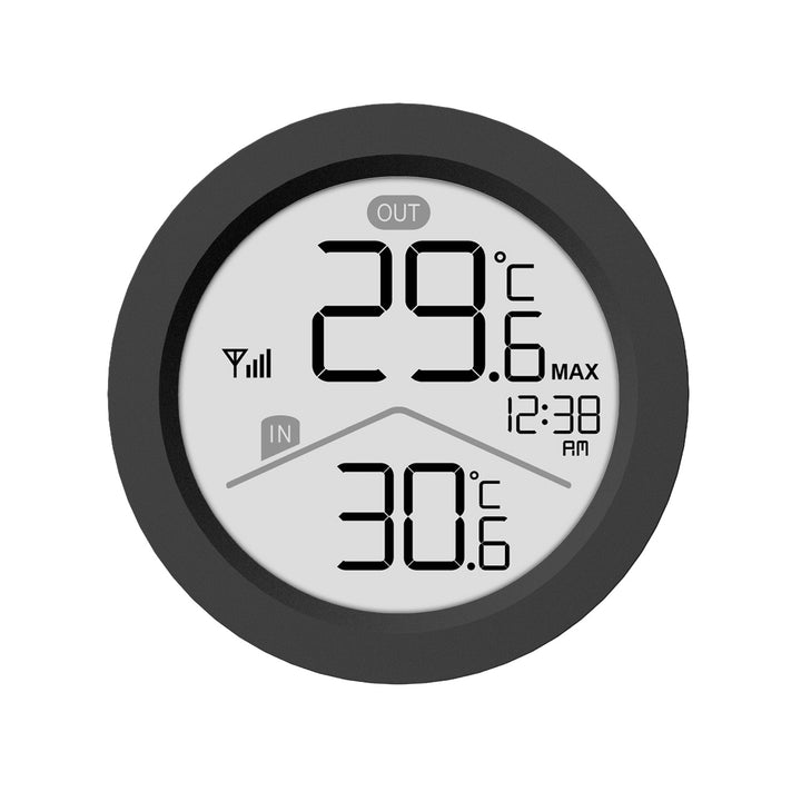 GreenBlue trådløs vejrstation, indendørs/udendørs temperatur, ur, valg mellem °C og °F, rækkevidde op til 60 m, sort, GB162 B + 4 stk. Varta Industrial AAA-alkalibatterier