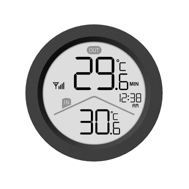 GreenBlue trådløs vejrstation, indendørs/udendørs temperatur, ur, valg mellem °C og °F, rækkevidde op til 60 m, sort, GB162 B + 4 stk. Varta Industrial AAA-alkalibatterier
