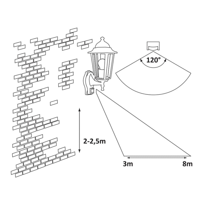 Rabalux væglampe, udendørs, bevægelsessensor, IP43, E27, maks. 60 W, sort, Velence, 4 stk.