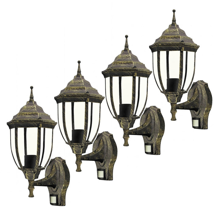 Rabalux væglampe, udendørs, bevægelsessensor, IP43, E27, maks. 60 W, antikguld, Nizza, 4 stk.