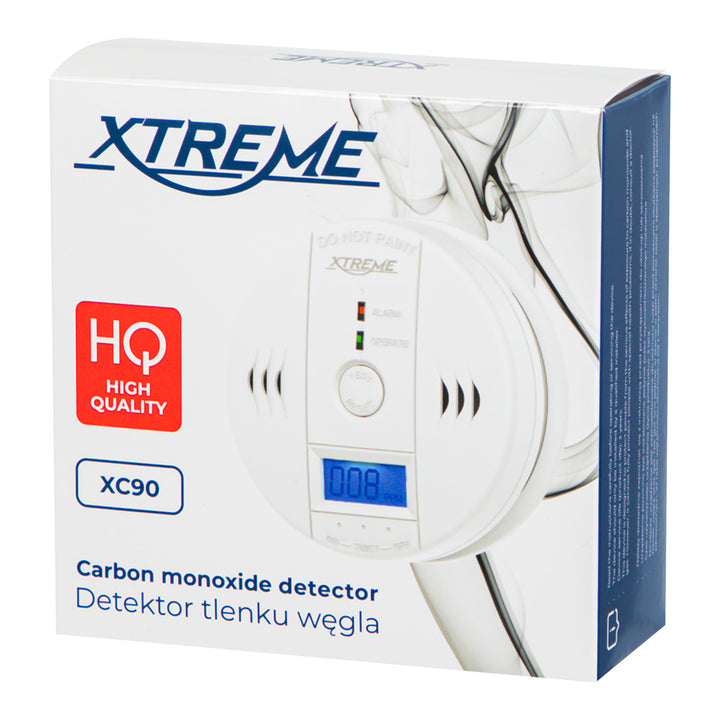 Xtreme XC90 LCD kuliltealarm, hvid, 3xAA-batterier, høj lydalarm og rød LED, kompakt størrelse, levetid op til 7 år, 50-636#