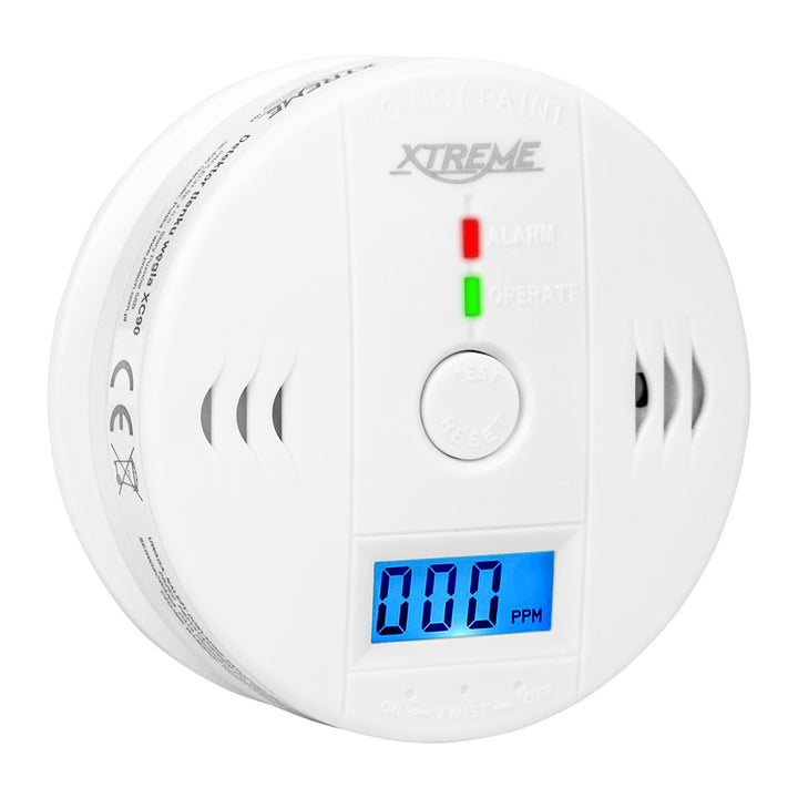 Xtreme XC90 LCD kuliltealarm, hvid, 3xAA-batterier, høj lydalarm og rød LED, kompakt størrelse, levetid op til 7 år, 50-636#