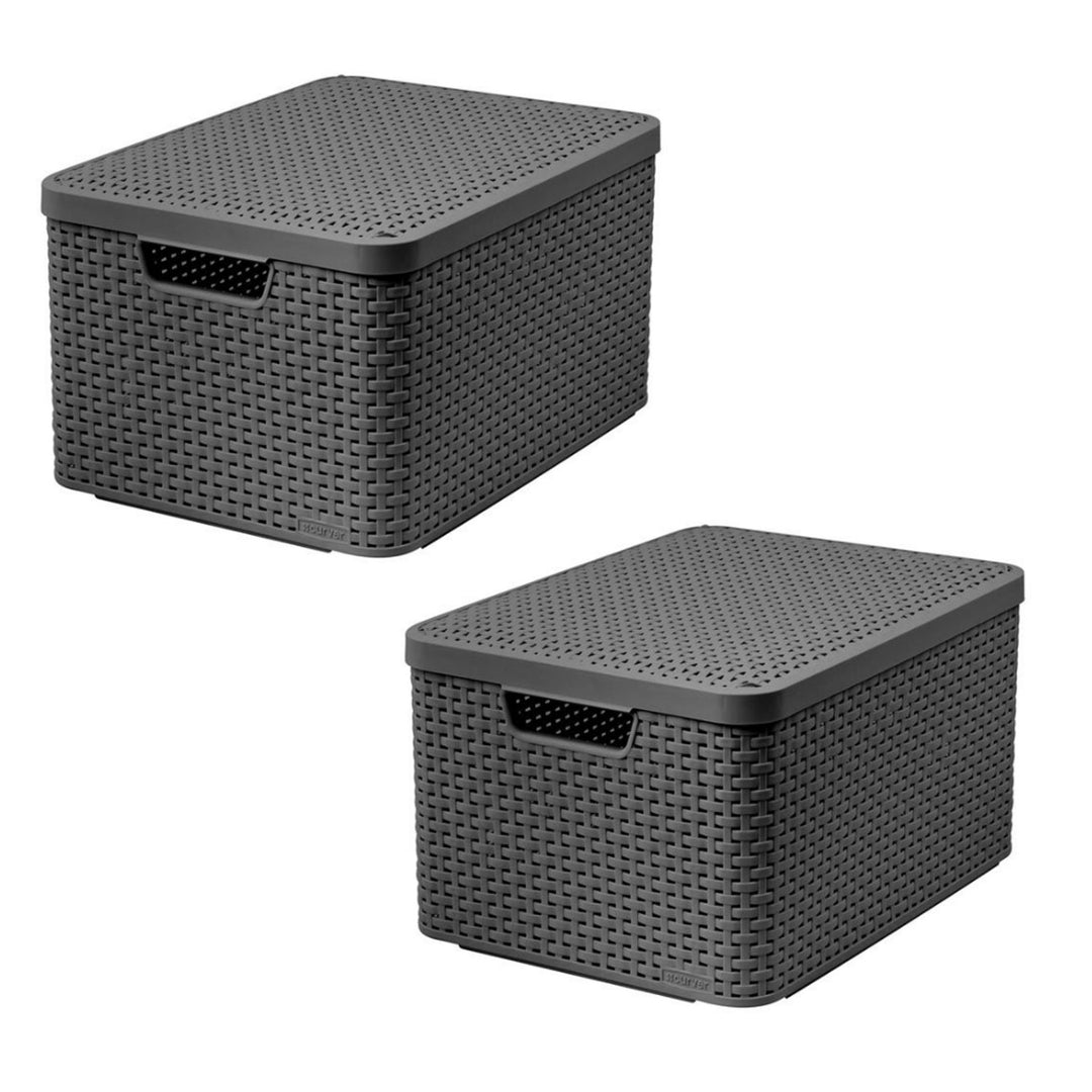 Curver-kurv, universal, med låg, grå, Rattan Style L, 2 stk.