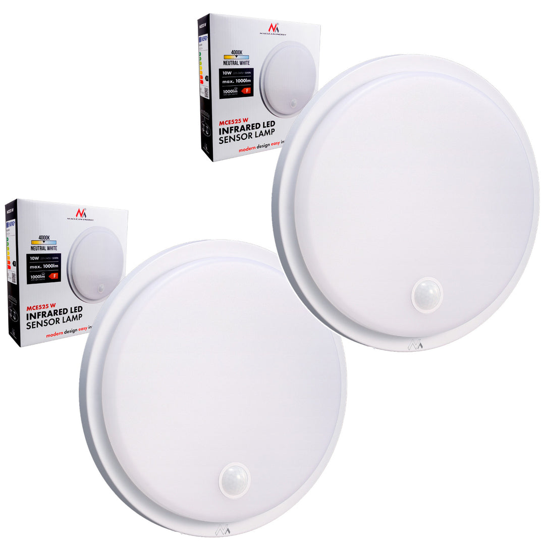 Maclean LED-lampe med bevægelsessensor, PIR-sensor, hvid, 10 W, IP65, 1000 lm, neutral farve, MCE525 W, 2 stk.