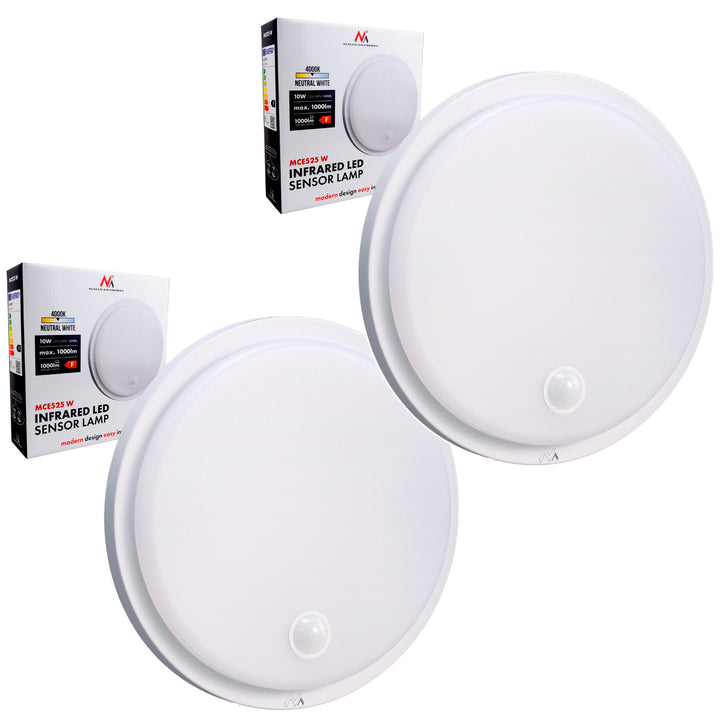 Maclean LED-lampe med bevægelsessensor, PIR-sensor, hvid, 10 W, IP65, 1000 lm, neutral farve, MCE525 W, 2 stk.