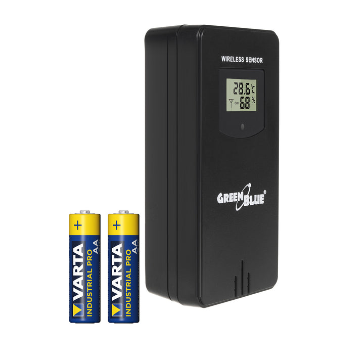 GreenBlue-vejrstationens udendørssensor, passer til GB522-stationen, model GB532 + 2 stk. Varta Industrial AA-alkalibatterier