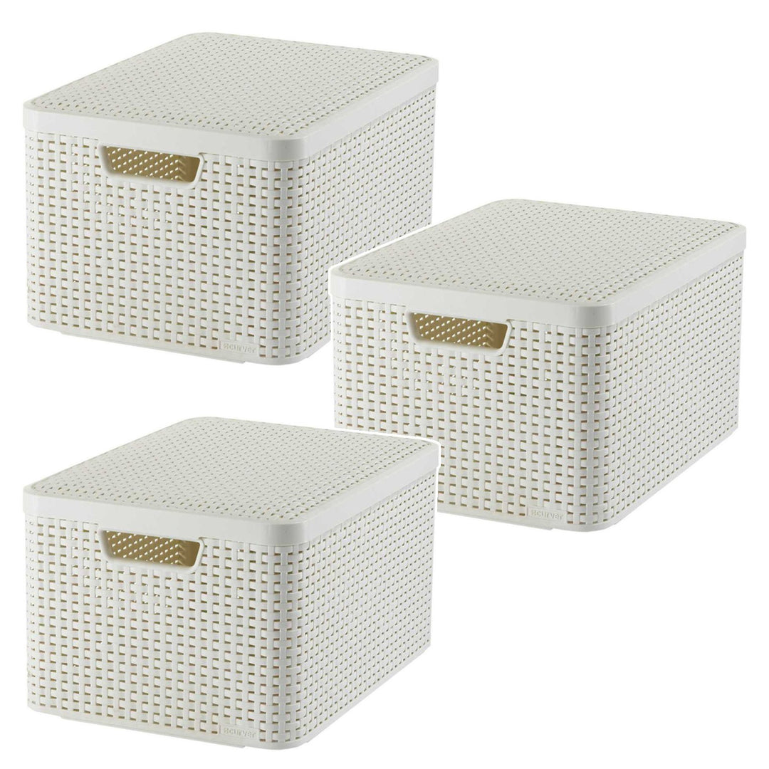 Curver-kurv, universal, med låg, cremefarvet, Rattan Style L, 3 stk.