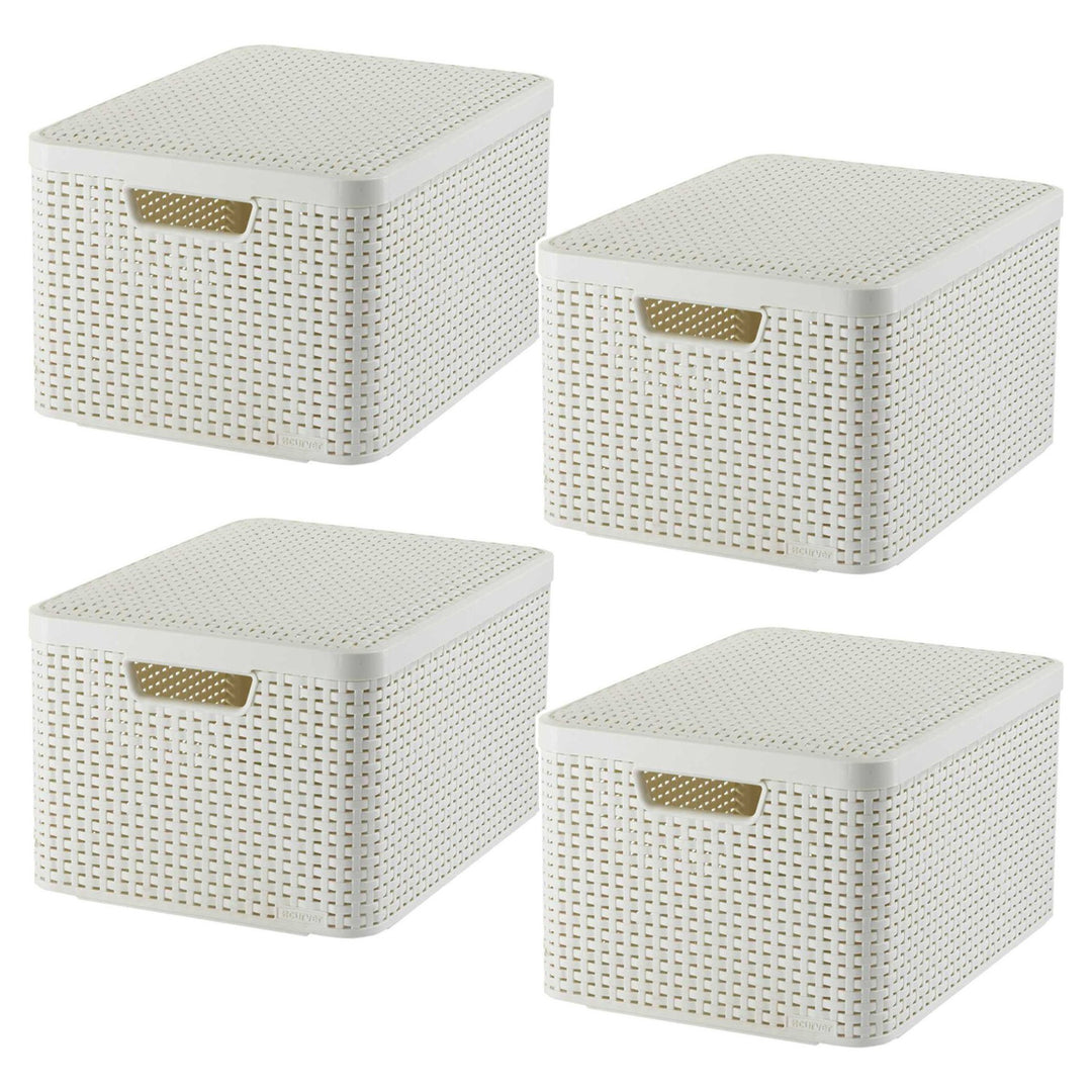 Curver-kurv, universal, med låg, cremefarvet, Rattan Style L, 4 stk.