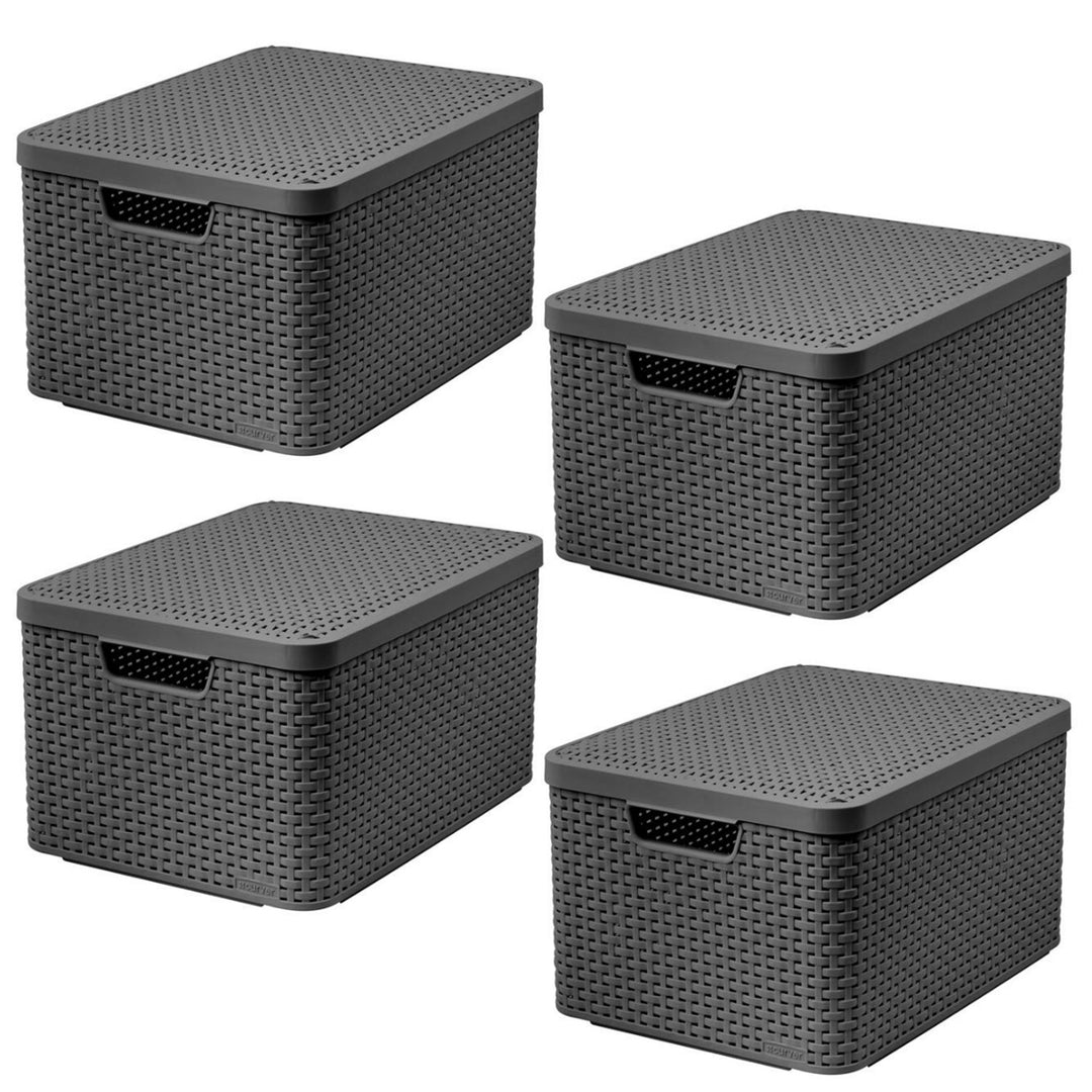 Curver-kurv, universal, med låg, grå, Rattan Style L, 4 stk.
