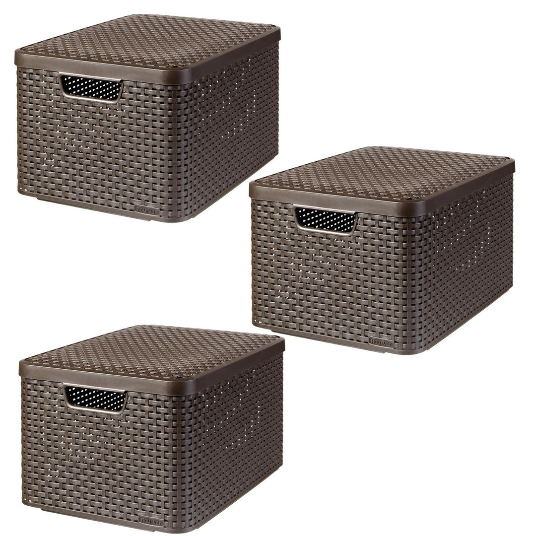Curver-kurv, universal, med låg, brun, Rattan Style L, 3 stk.