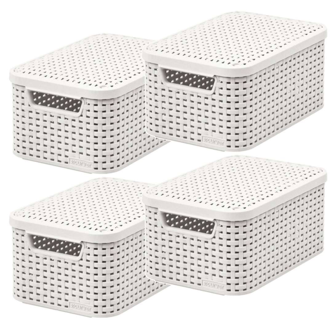 Curver-kurv, universal, med låg, cremefarvet, Rattan Style M, 4 stk.