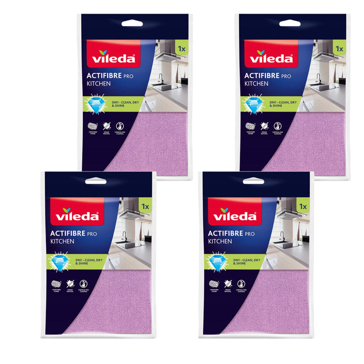Vileda Actifibre Pro køkkenklud, mikrofiber, PVA-belægning, kan vaskes ved op til 60 °C, 183303, 4 stk.