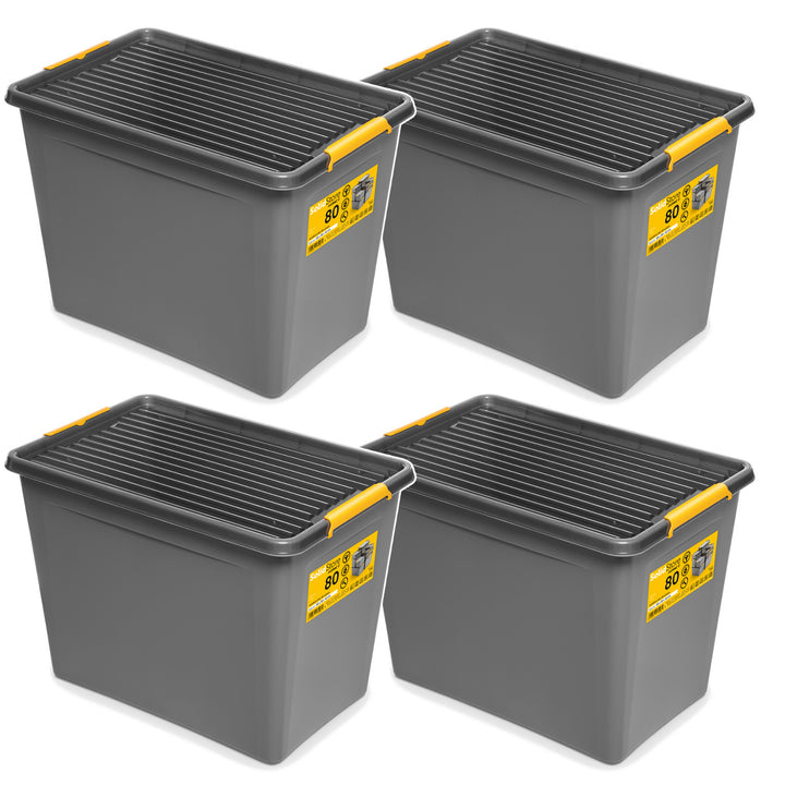 Moxom SolidStore-beholder, rumfang 80 l, grå, låg med kliklås, med hjul, BPA-fri, 04-0217, 4 stk.