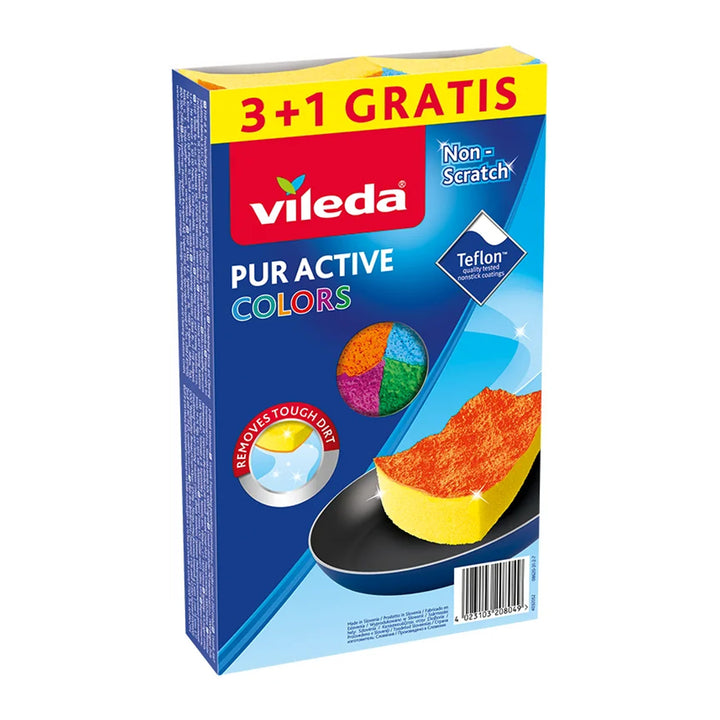 GreenBlue fladmoppe med spand og vridemekanisme, to HQ-mikrofiberklude, rumfang 5,7 l, MaxiClean GB870 + 4 Vileda Pur Active Colors skuresvampe