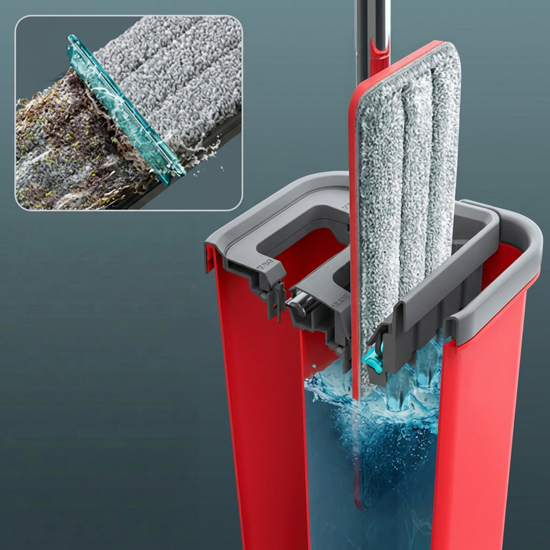 GreenBlue fladmoppe med spand og udvrider, to HQ-mikrofiberindlæg, rumfang 5,7 l, MaxiClean GB870 + Vileda Actifibre Pro-klud