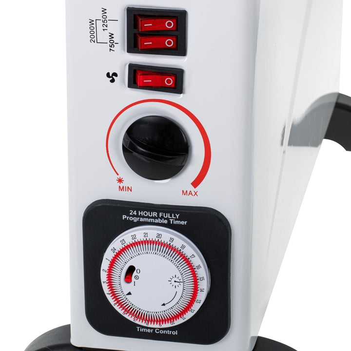Konvektorvarmer, elektrisk, termostat, 2000 W, 24-timers timer, hvid, ledning 150 cm, Mesko, MS 7741W