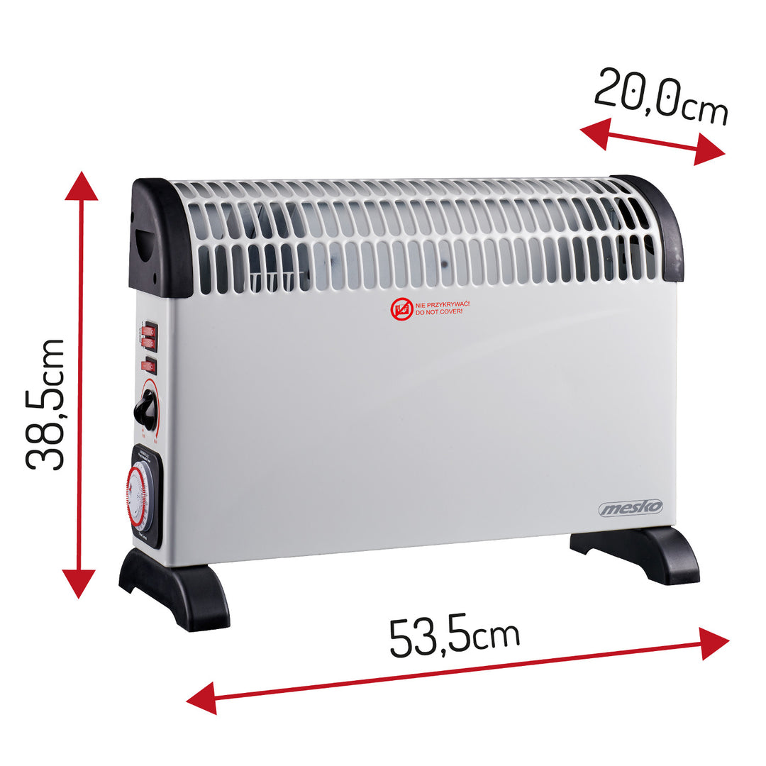 Konvektorvarmer, elektrisk, termostat, 2000 W, 24-timers timer, hvid, ledning 150 cm, Mesko, MS 7741W