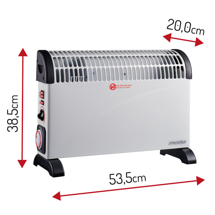 Konvektorvarmer, elektrisk, termostat, 2000 W, 24-timers timer, hvid, ledning 150 cm, Mesko, MS 7741W
