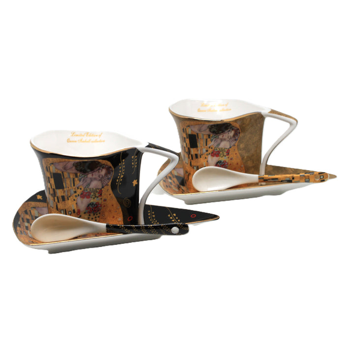 Klimt-porcelænskopper »Kysset« 2 stk. à 180 ml med skeer, Queen Isabell