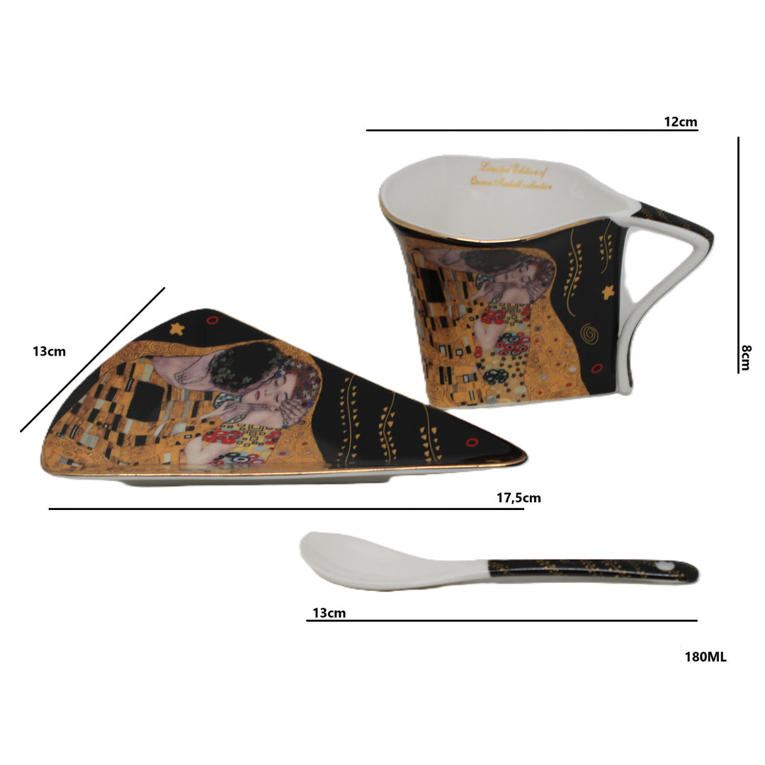 Klimt-porcelænskopper »Kysset« 2 stk. à 180 ml med skeer, Queen Isabell