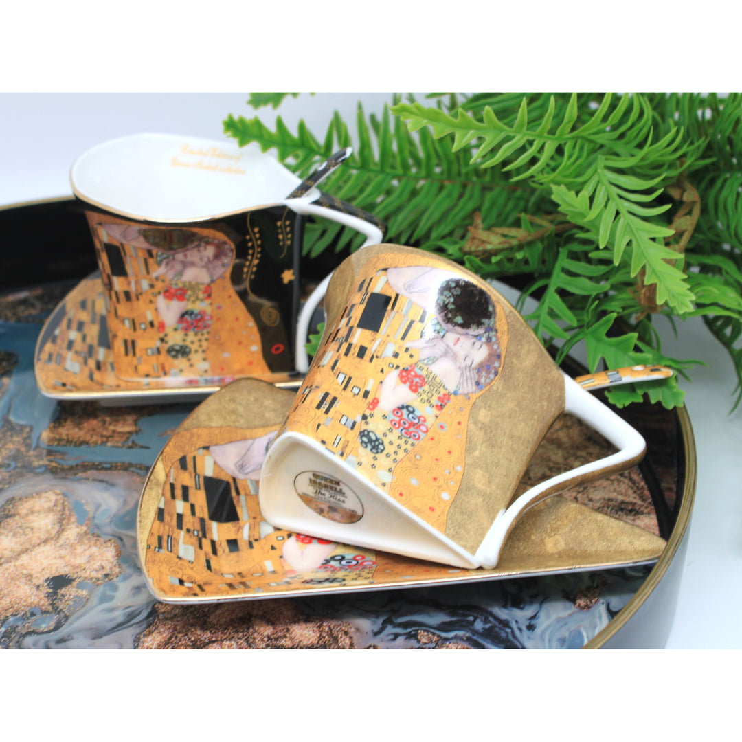 Klimt-porcelænskopper »Kysset« 2 stk. à 180 ml med skeer, Queen Isabell