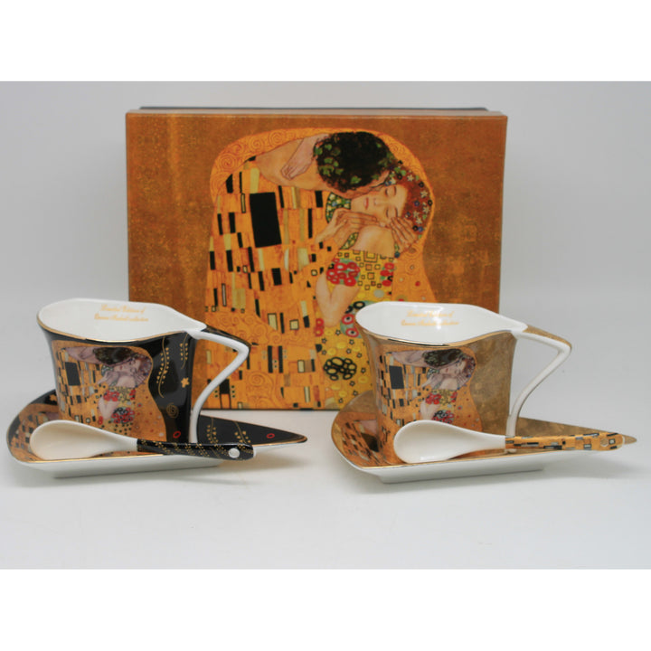 Klimt-porcelænskopper »Kysset« 2 stk. à 180 ml med skeer, Queen Isabell