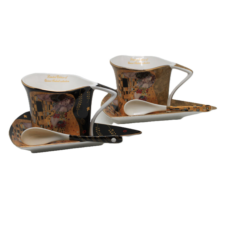Klimt-porcelænskopper »Kysset« 2 stk. à 180 ml med skeer, Queen Isabell