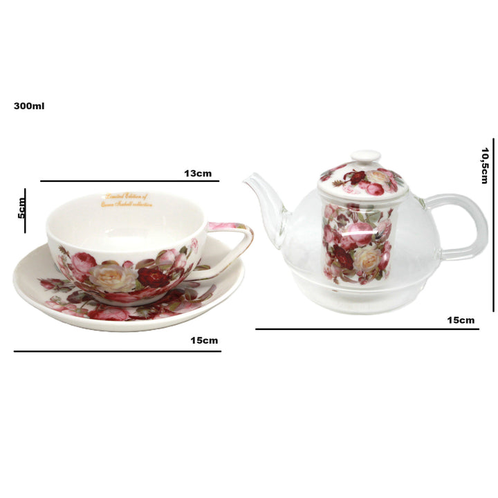 Teesæt »Roser«, kop og tekande (tea for one) Queen Isabell