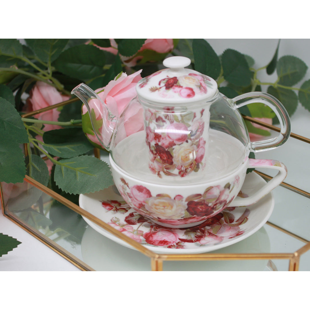 Teesæt »Roser«, kop og tekande (tea for one) Queen Isabell