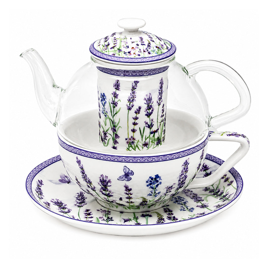 Lavendel-tesæt, kop og tekande (tea for one) Queen Isabell