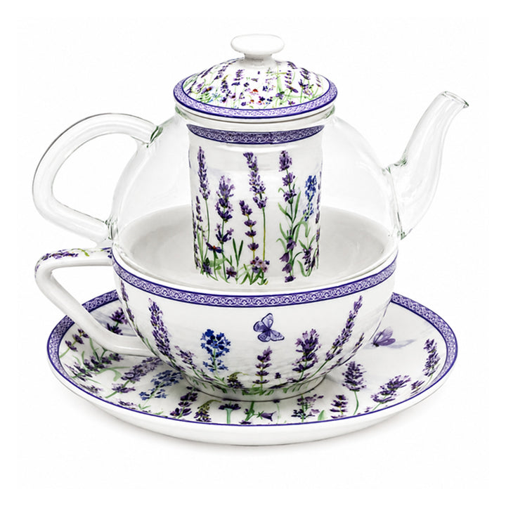 Lavendel-tesæt, kop og tekande (tea for one) Queen Isabell