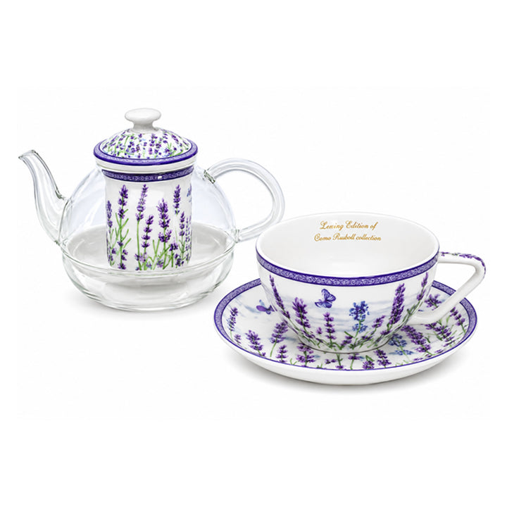 Lavendel-tesæt, kop og tekande (tea for one) Queen Isabell