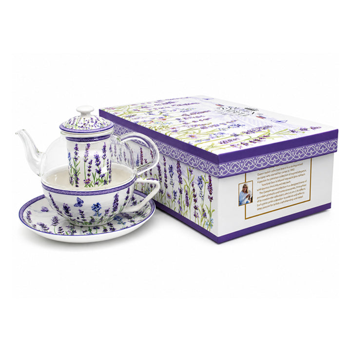 Lavendel-tesæt, kop og tekande (tea for one) Queen Isabell