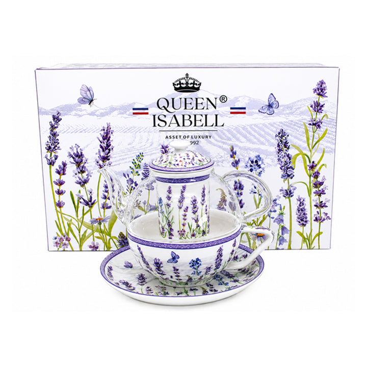 Lavendel-tesæt, kop og tekande (tea for one) Queen Isabell