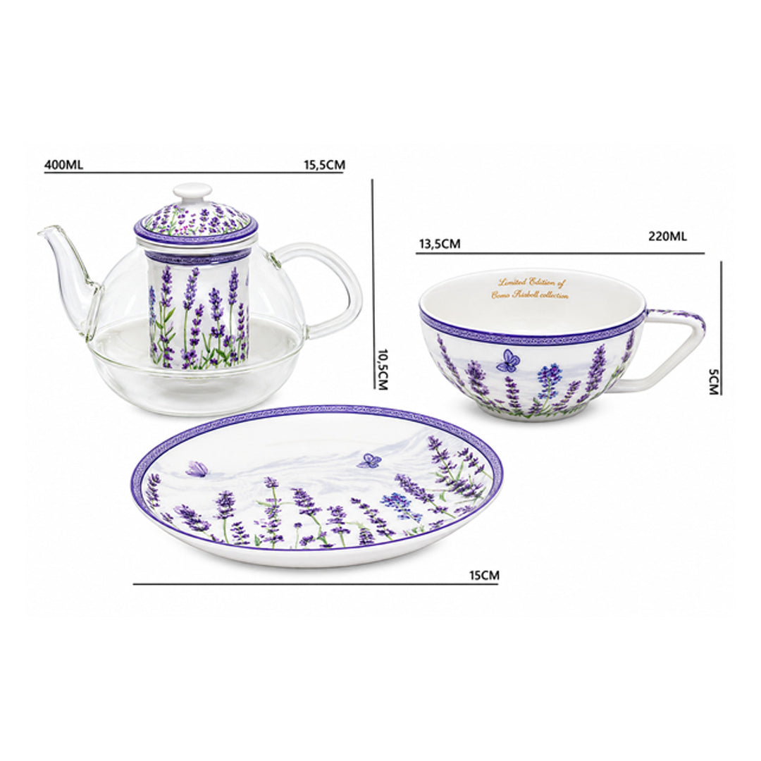 Lavendel-tesæt, kop og tekande (tea for one) Queen Isabell