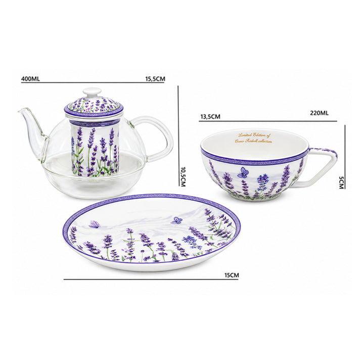Lavendel-tesæt, kop og tekande (tea for one) Queen Isabell