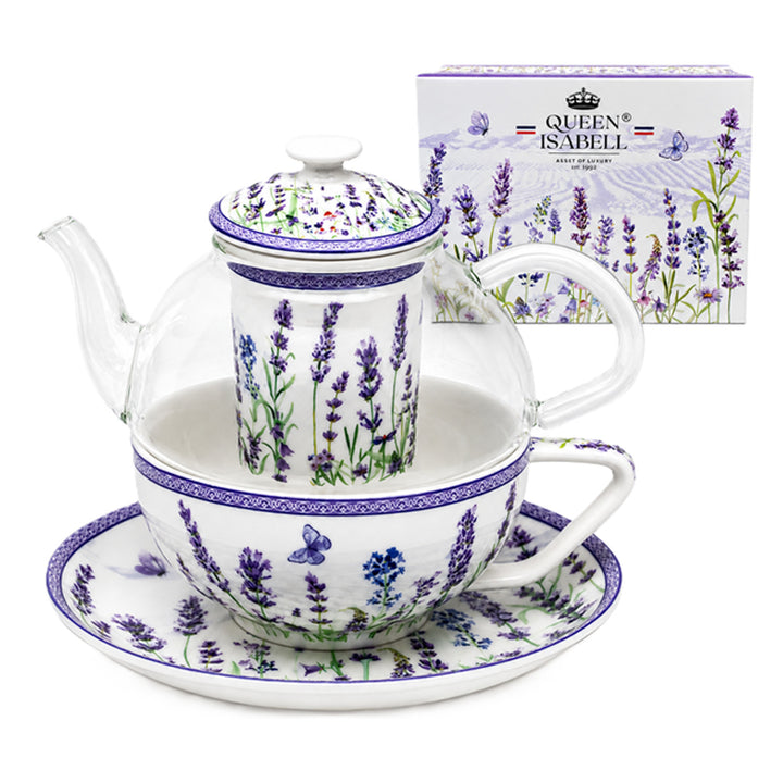 Lavendel-tesæt, kop og tekande (tea for one) Queen Isabell